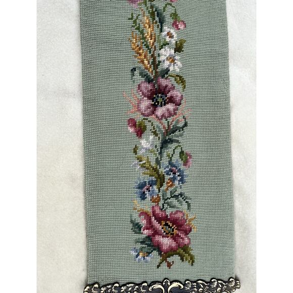Tapestry Floral Wool Needlepoint Bell Pull Wall Hanging 66x9 Brass Hardware VTG - Picture 11 of 16